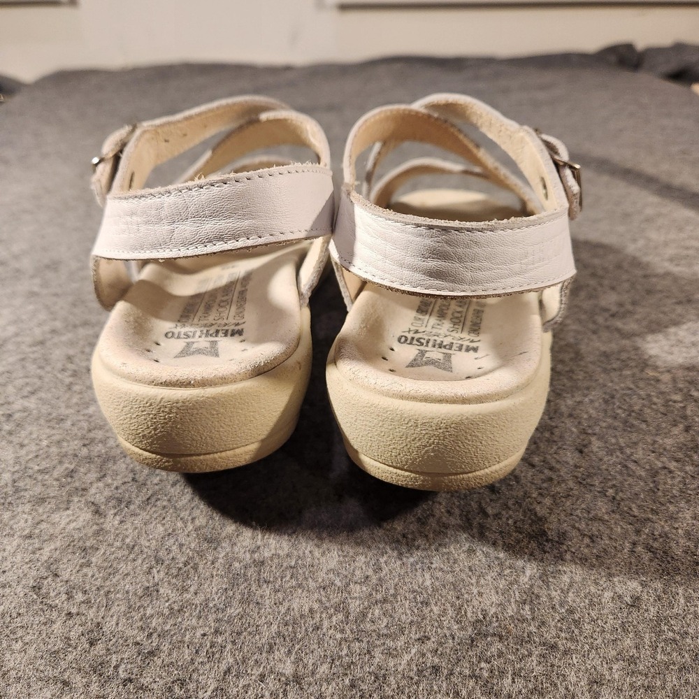 Mephisto Sandals Shoes Womens‎ Size 7.5 38 White Leather Strappy Comfort Wedge - Picture 6 of 10
